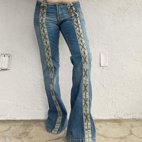 Dollhouse Jeans Vintage Dollhouse Y2k Lace Front Low Rise Flare